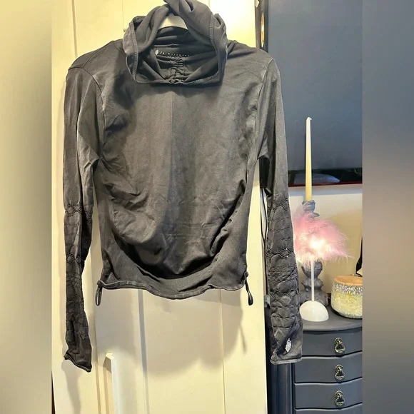 NWOT Free People Movement Good Karma Hoodie In Washed Black